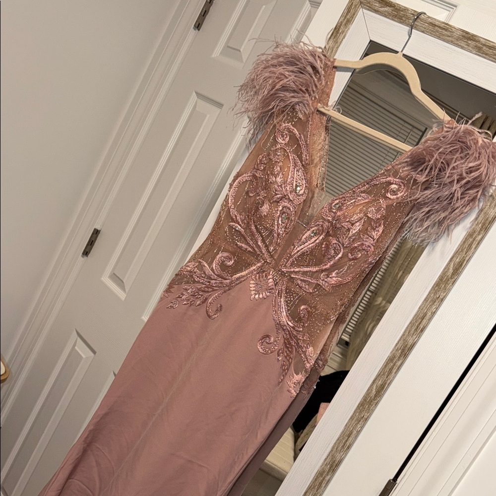 Portia and Scarlett Mauve Feathered Gown
